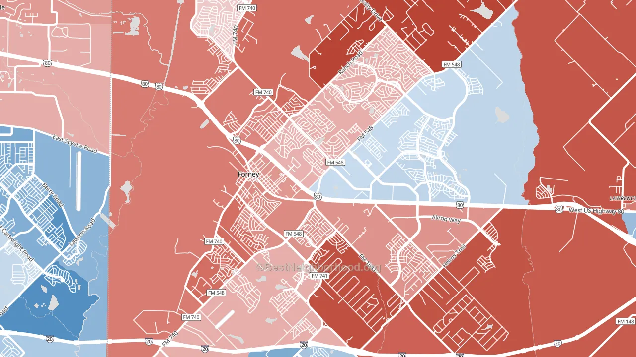 Forney, TX block-group political-lean map