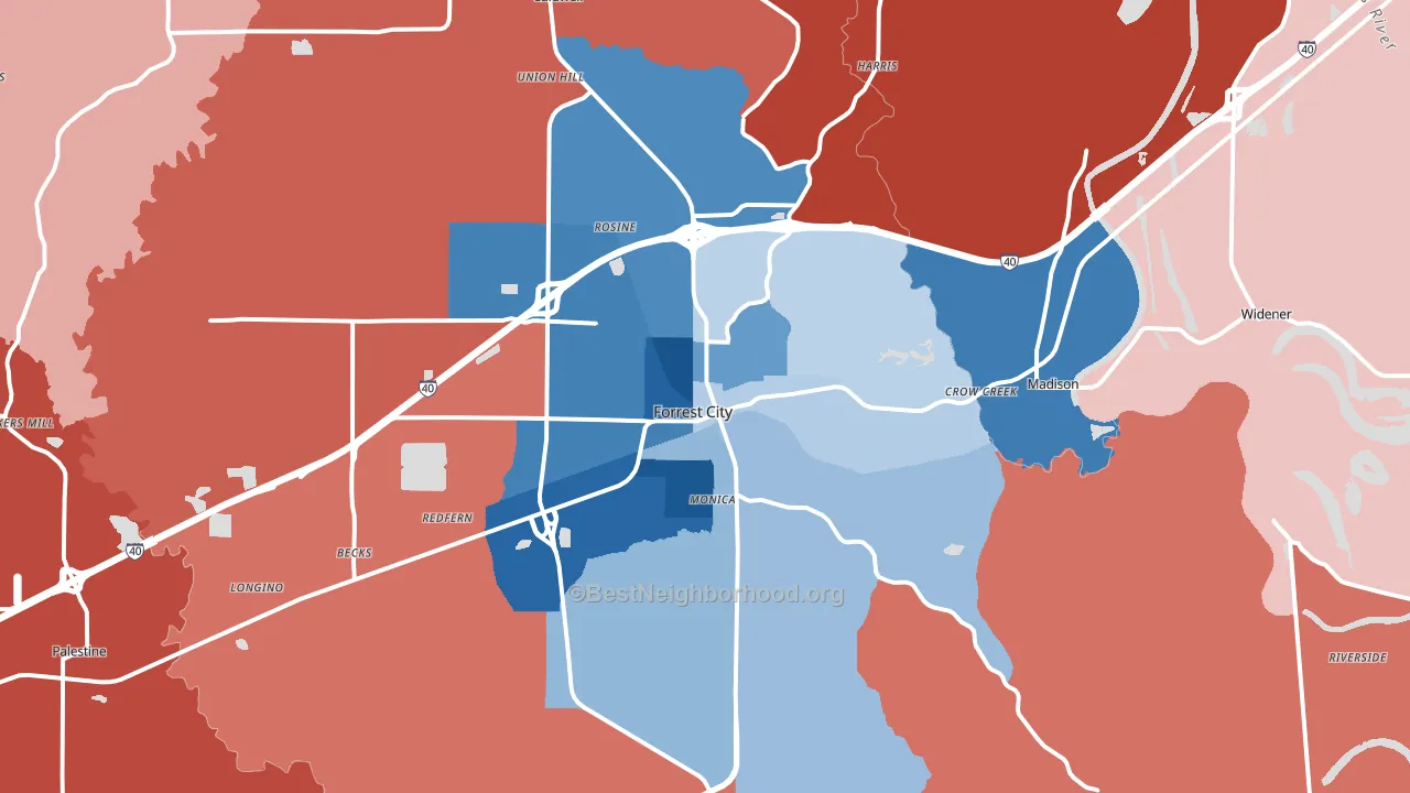 Forrest City, AR block-group political-lean map