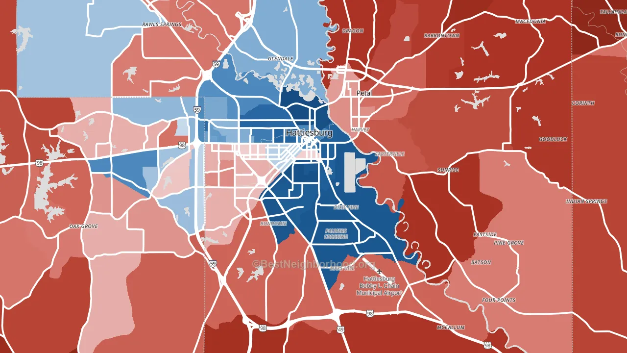 Forrest County, MS block-group political-lean map