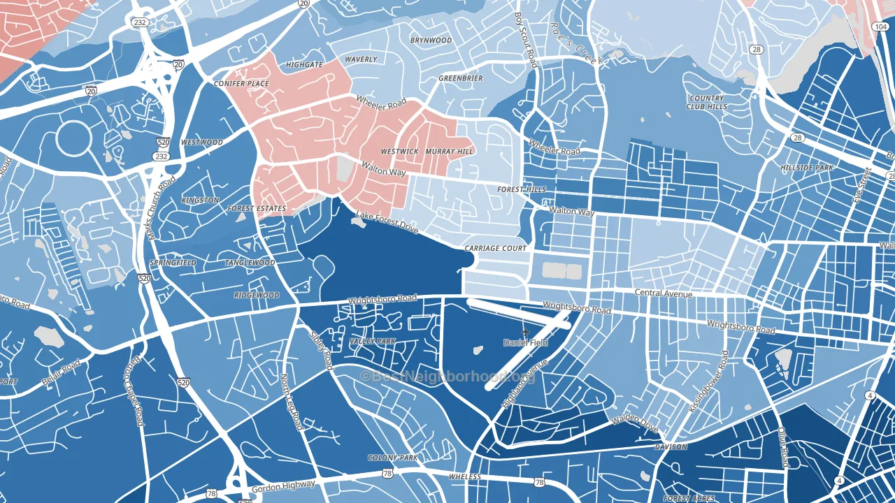Forrest Hills, Augusta, GA block-group political-lean map