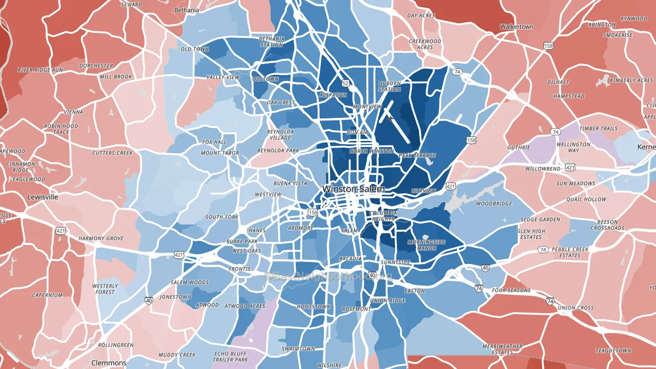 Forsyth County, NC block-group political-lean map