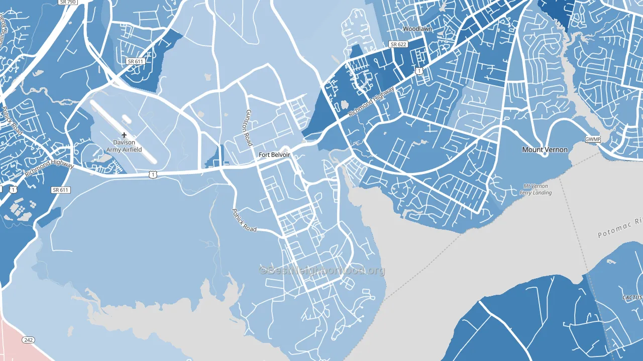 Fort Belvoir, VA block-group political-lean map