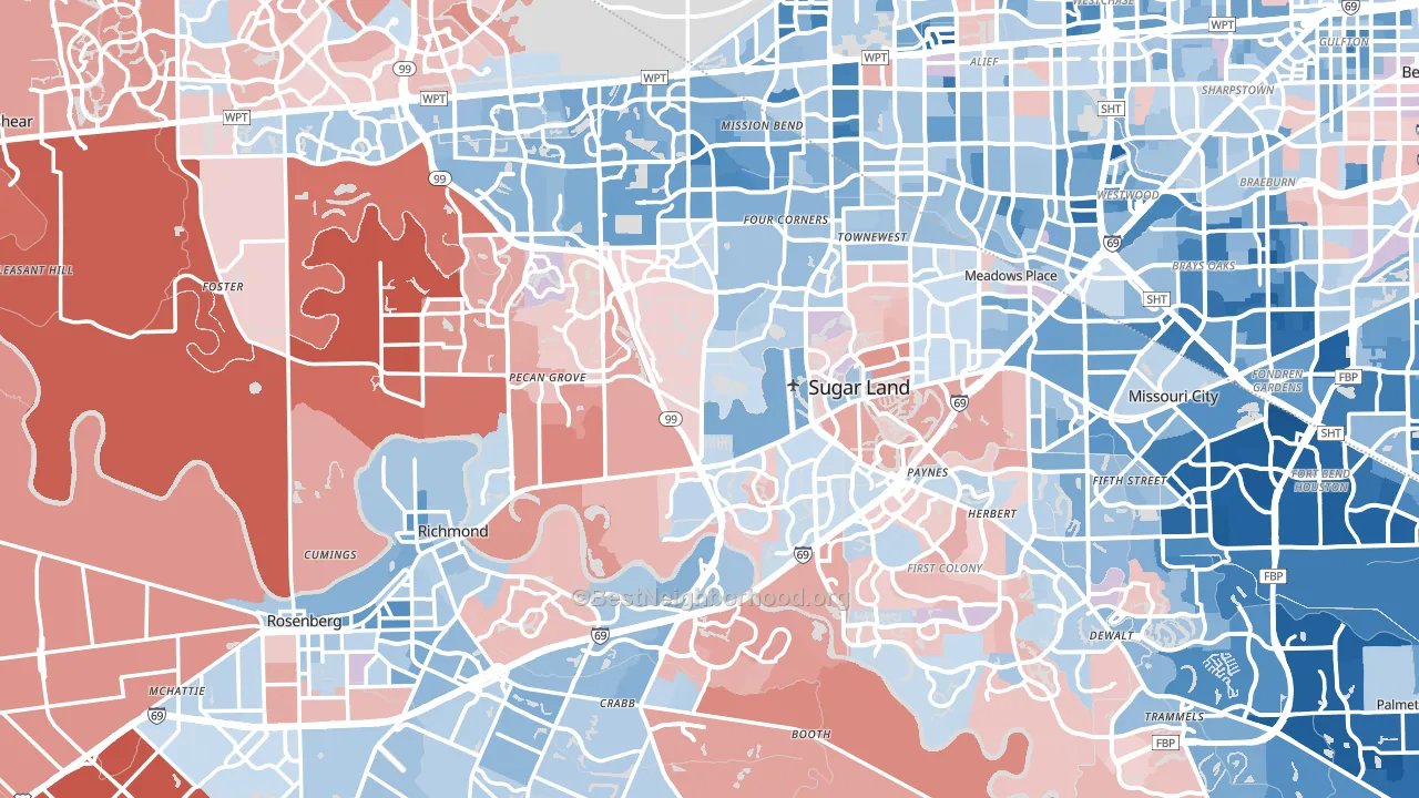 Fort Bend County, TX block-group political-lean map