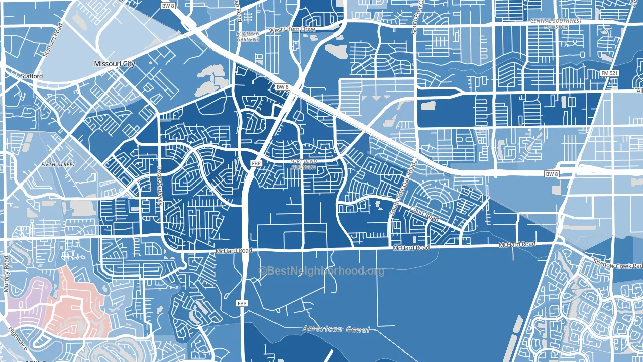 Fort Bend Houston, Missouri City, TX block-group political-lean map