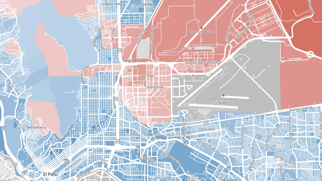 Fort Bliss, TX block-group political-lean map