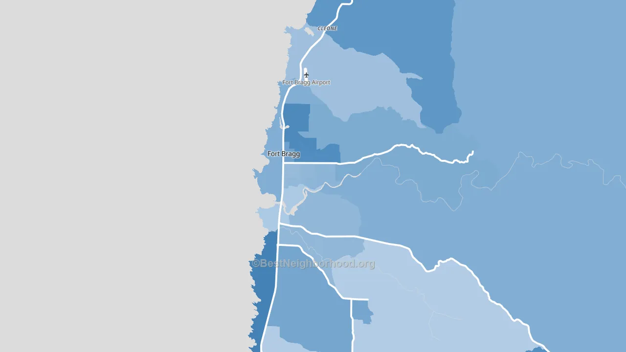 Fort Bragg, CA block-group political-lean map