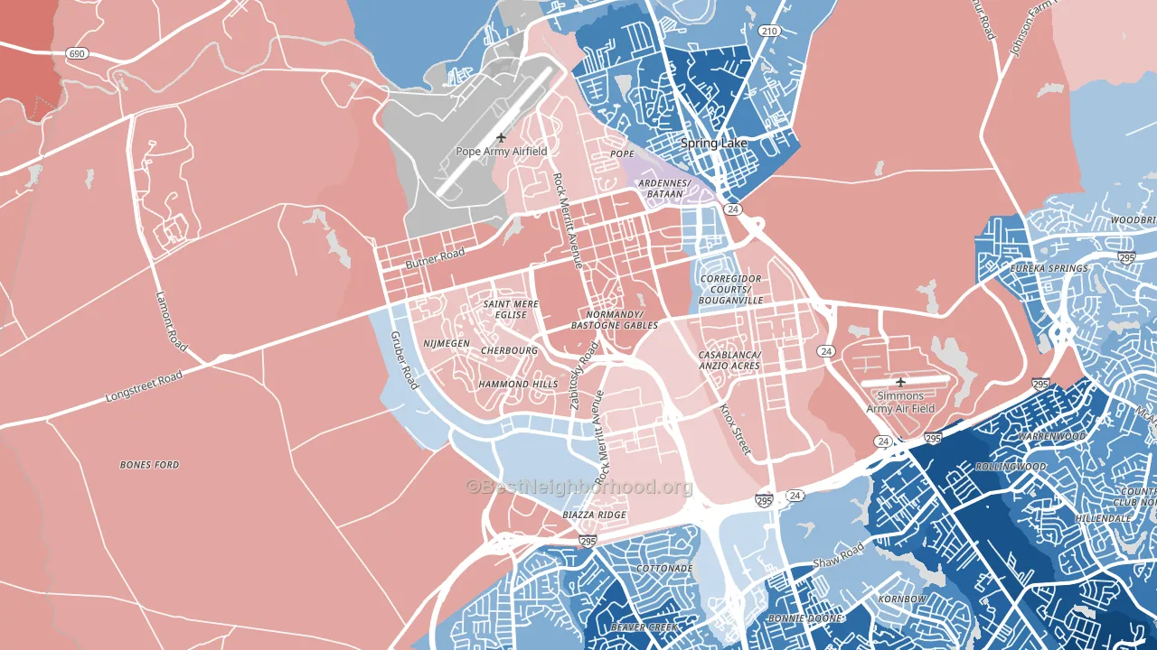 Fort Bragg, NC block-group political-lean map