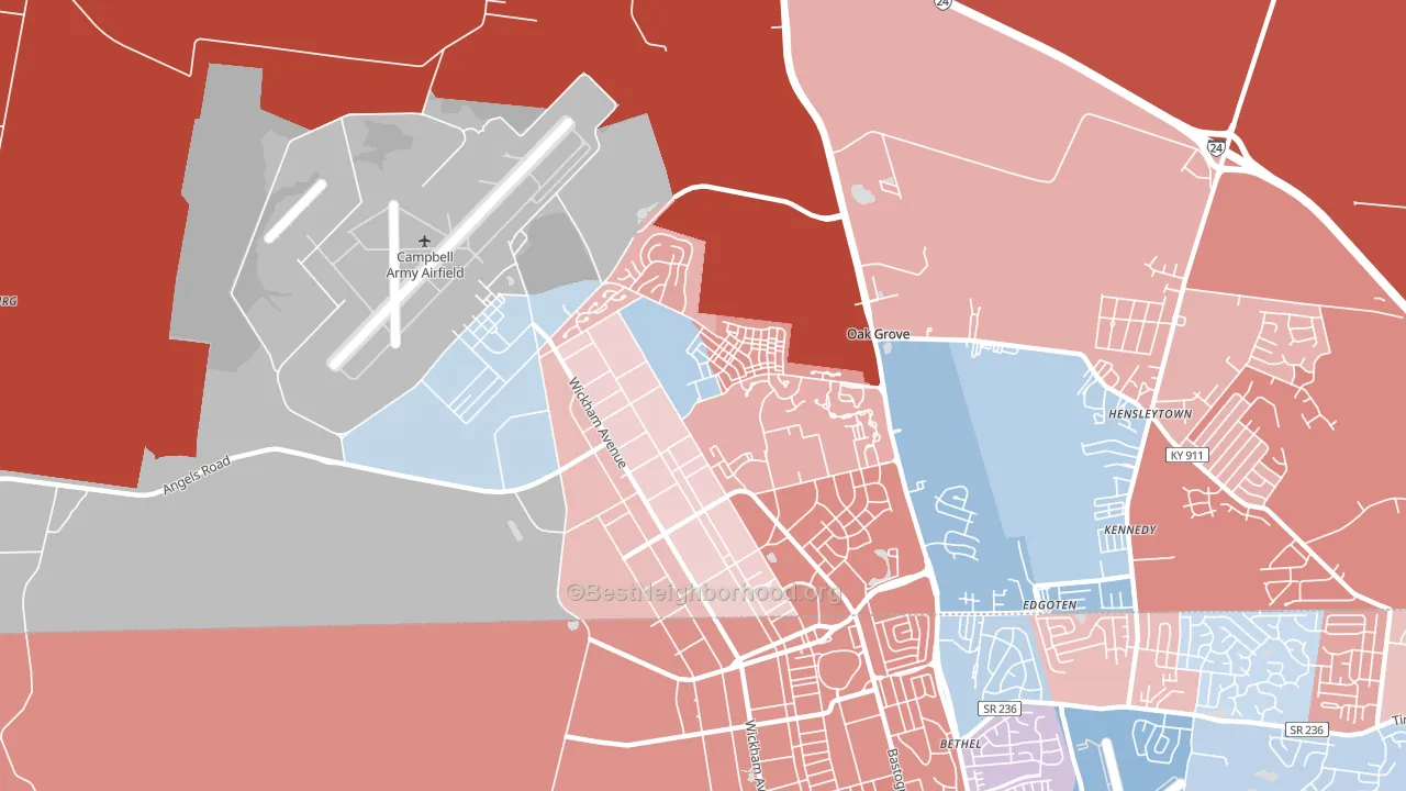 Fort Campbell North, KY block-group political-lean map