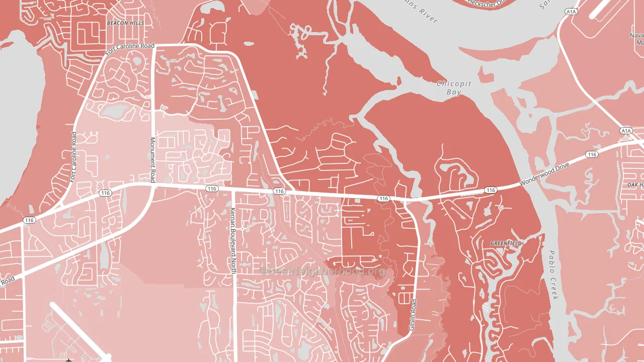 Fort Caroline Shores, Jacksonville, FL block-group political-lean map