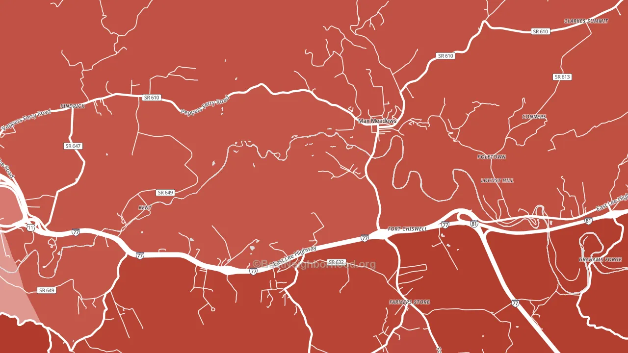 Fort Chiswell, VA block-group political-lean map