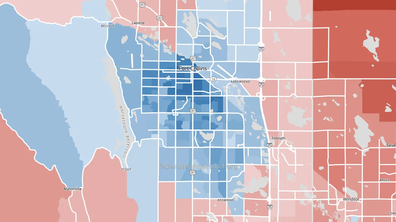 Fort Collins, CO block-group political-lean map