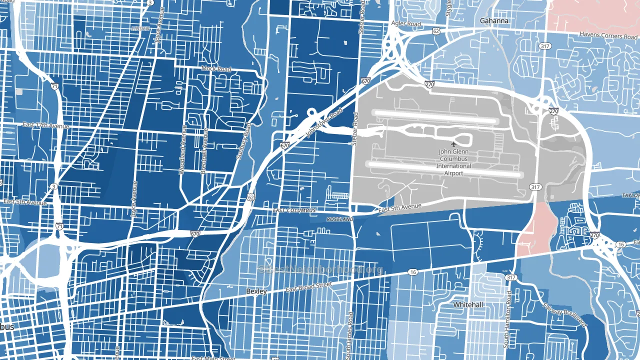 Fort Columbus Airport, Columbus, OH block-group political-lean map