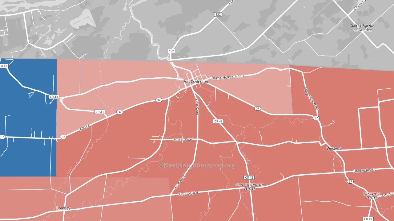Fort Covington, NY block-group political-lean map