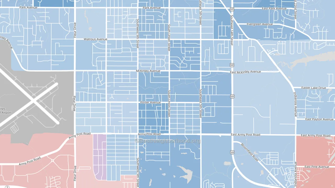 Fort des Moines, Des Moines, IA block-group political-lean map