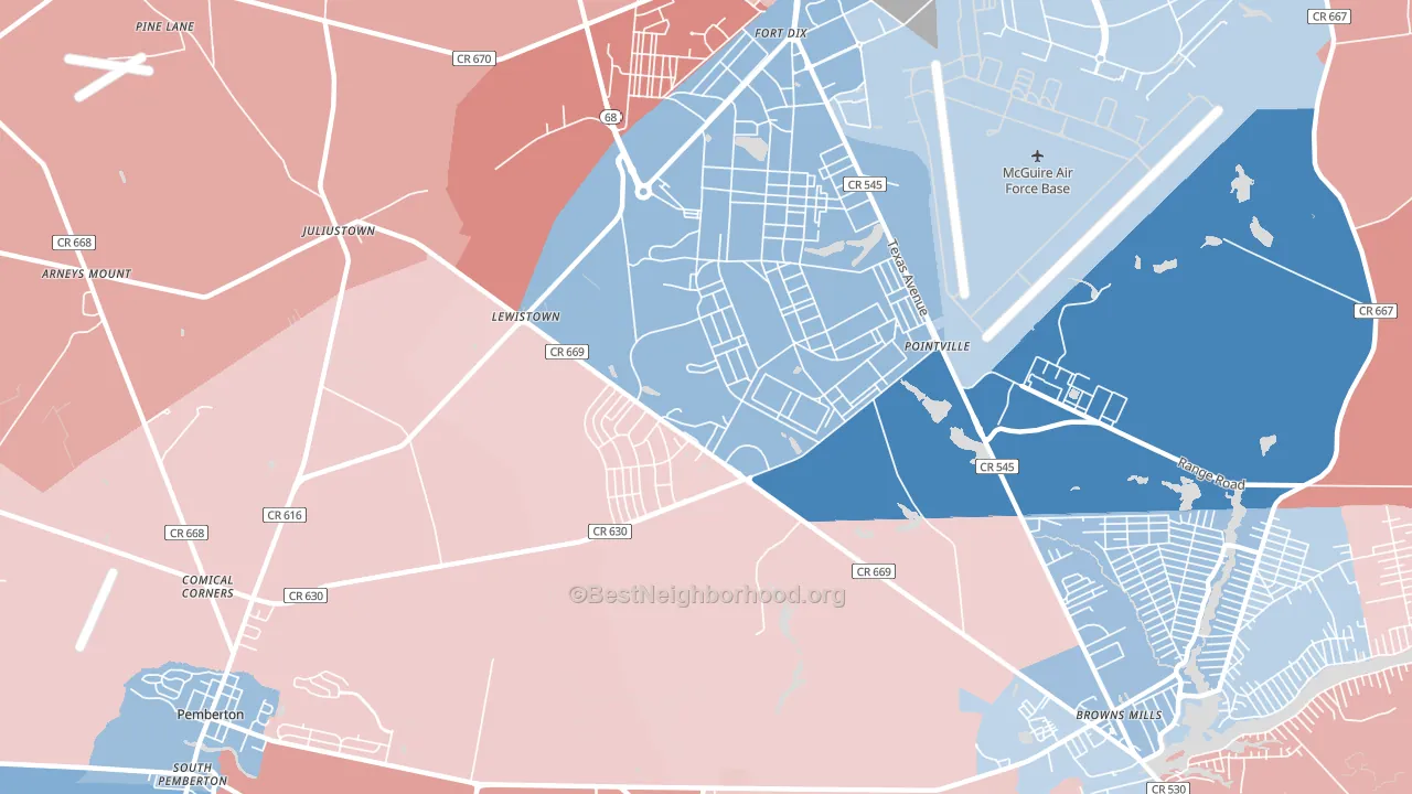 Fort Dix, NJ block-group political-lean map