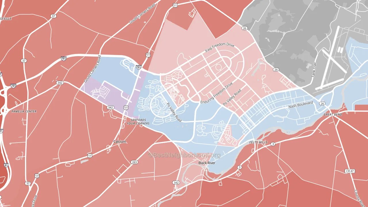 Fort Drum, NY block-group political-lean map