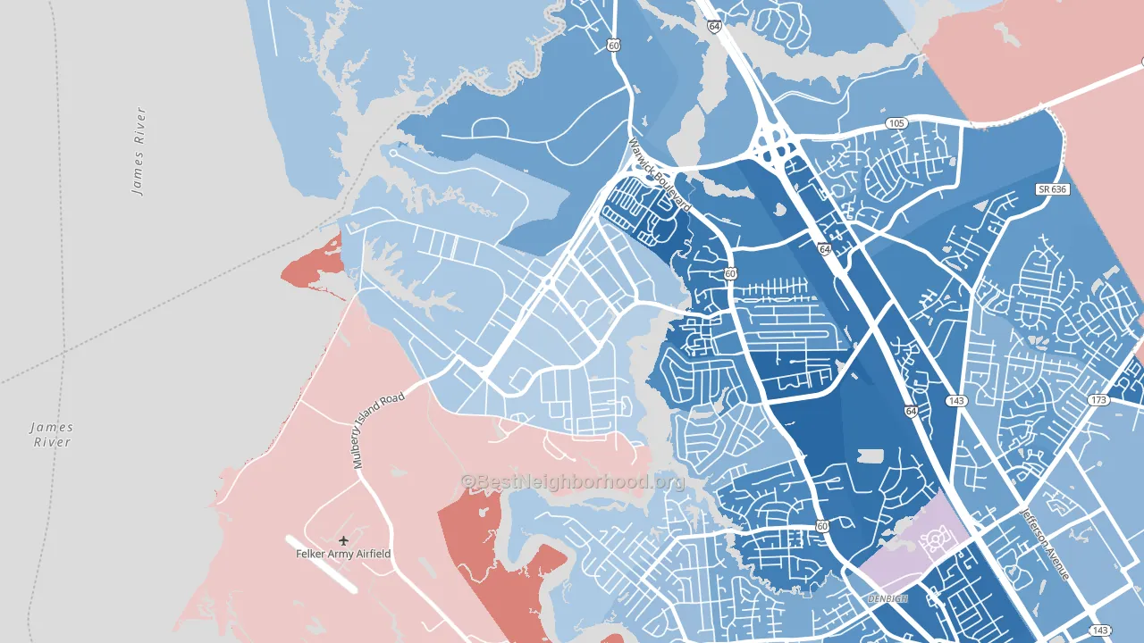 Fort Eustis, VA block-group political-lean map