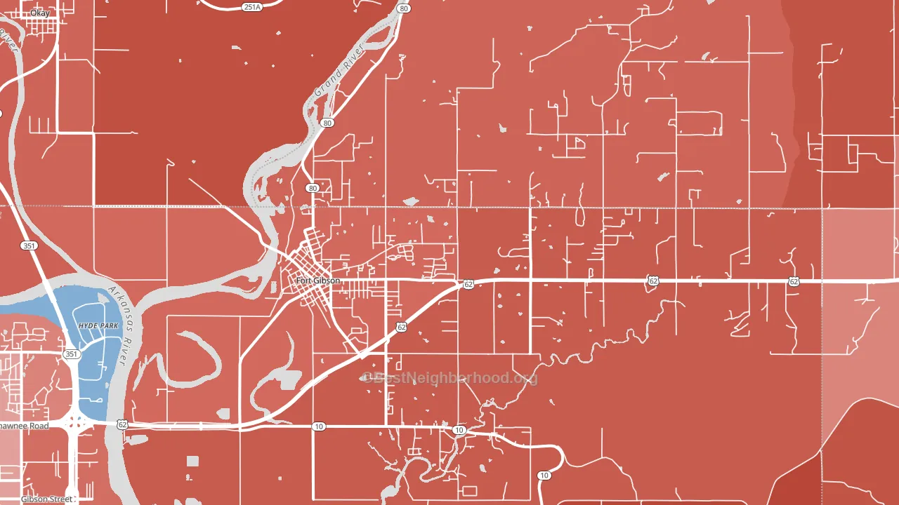 Fort Gibson, OK block-group political-lean map