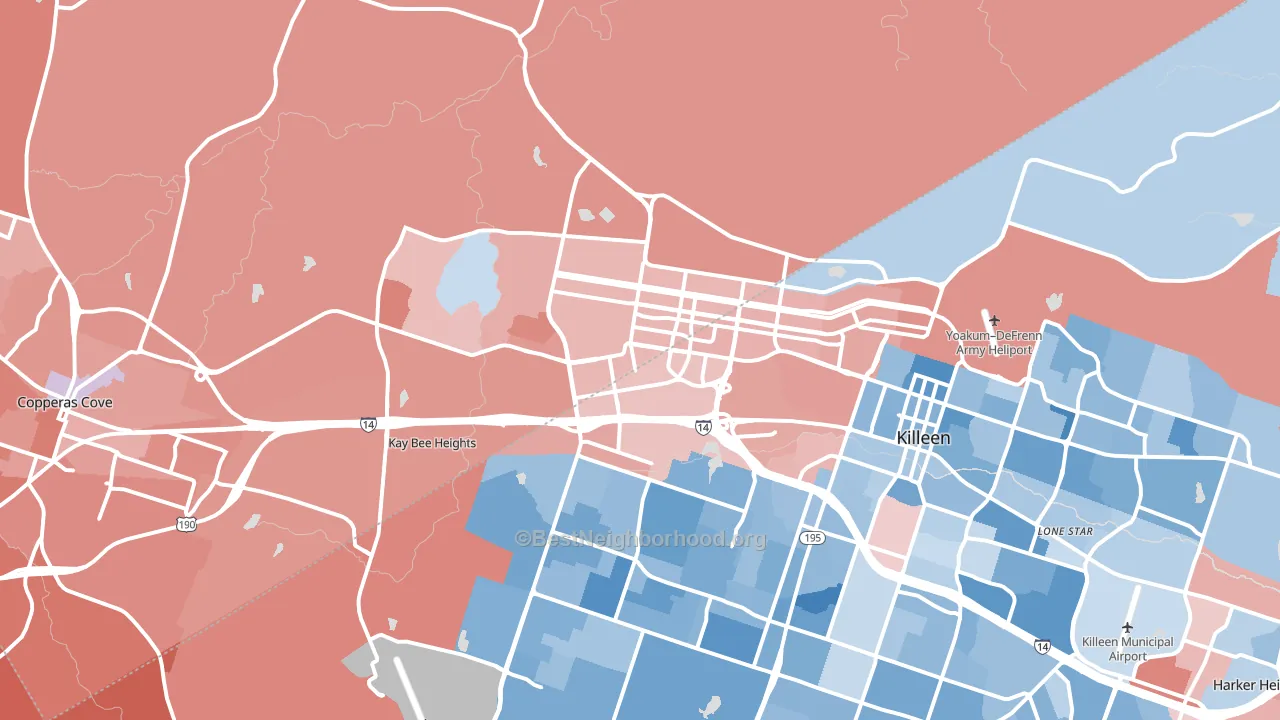 Fort Hood, TX block-group political-lean map