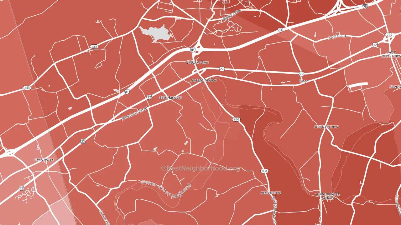 Fort Indiantown Gap, PA block-group political-lean map