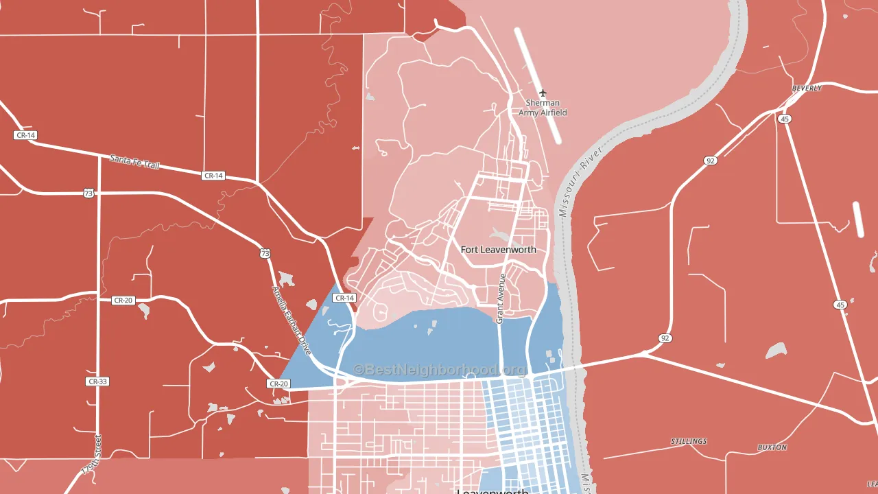 Fort Leavenworth, KS block-group political-lean map