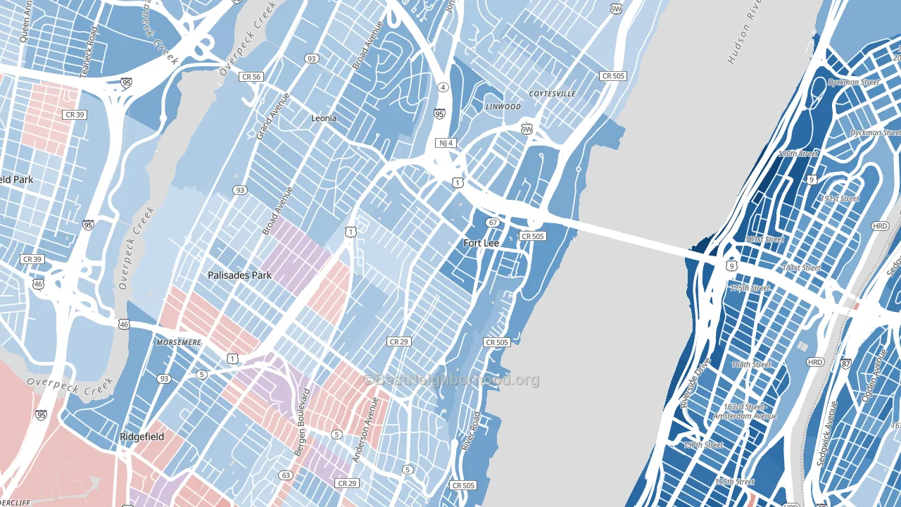 Fort Lee, NJ block-group political-lean map