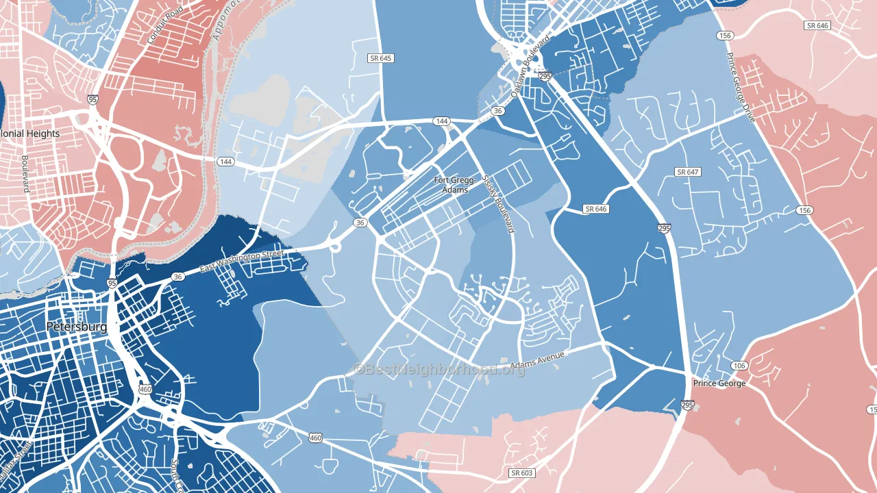 Fort Lee, VA block-group political-lean map