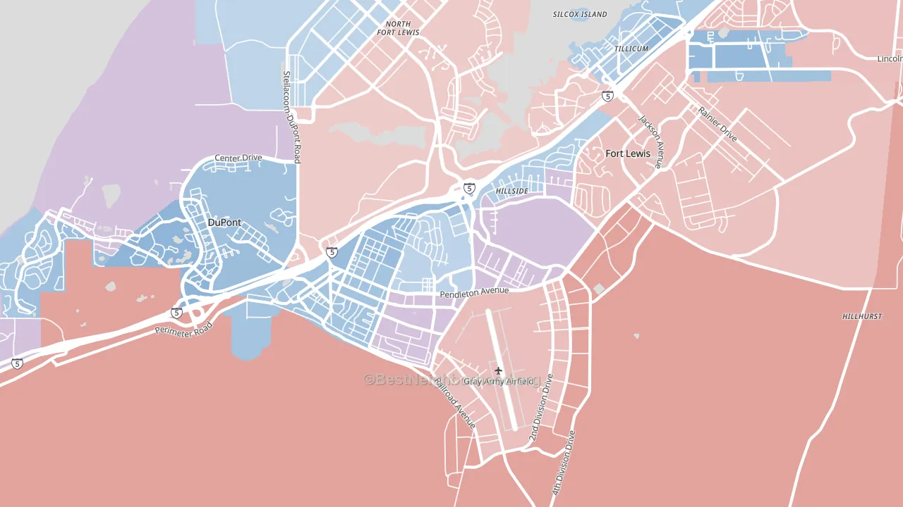 Fort Lewis, WA block-group political-lean map