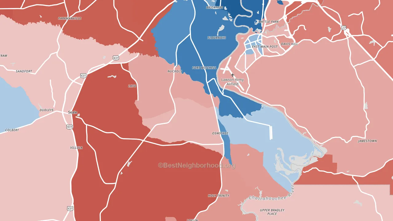 Fort Mitchell, AL block-group political-lean map