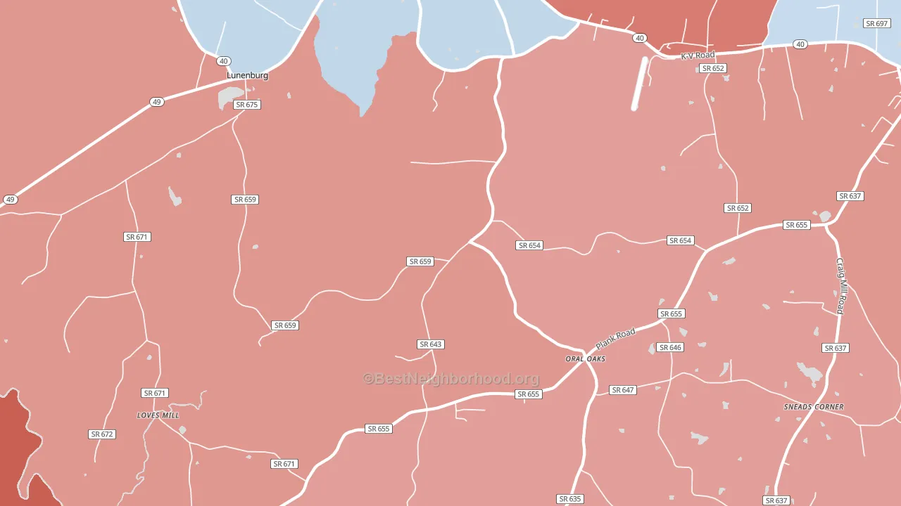 Fort Mitchell, VA block-group political-lean map