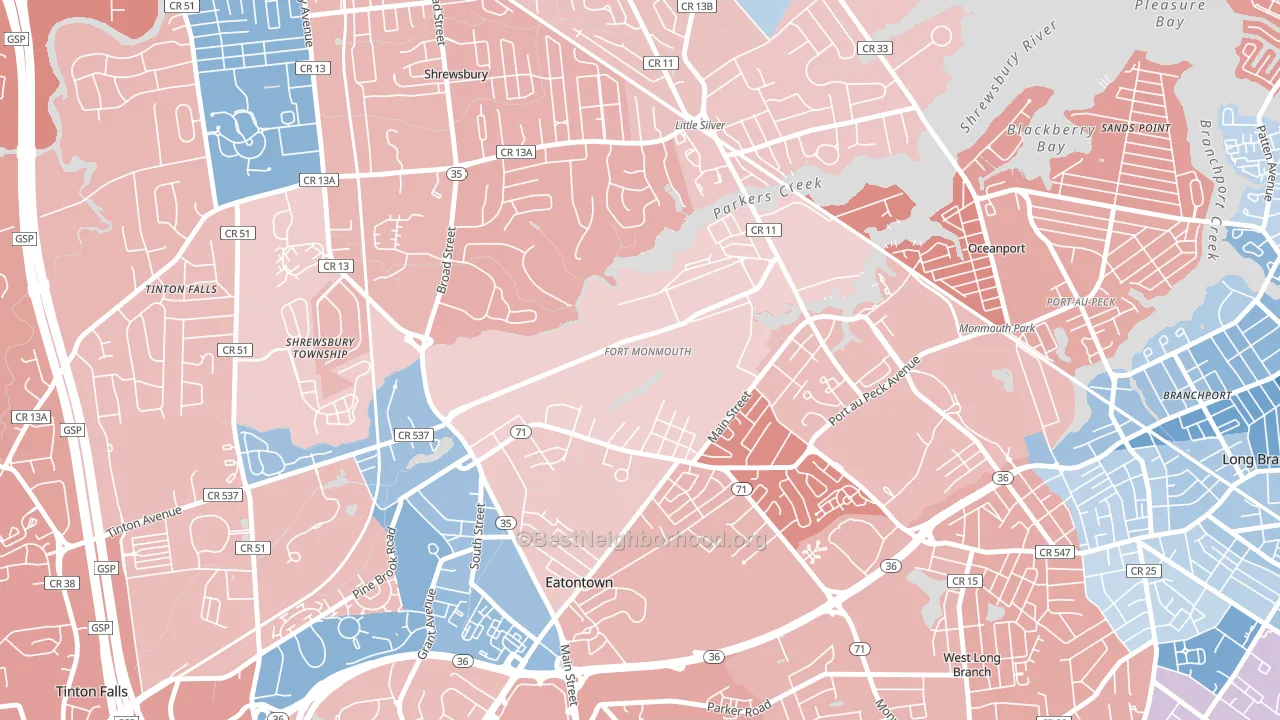 Fort Monmouth, NJ block-group political-lean map