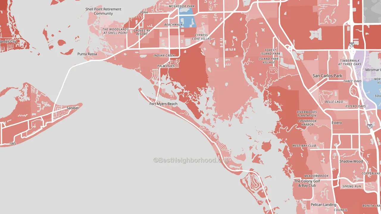 Fort Myers Beach, FL block-group political-lean map