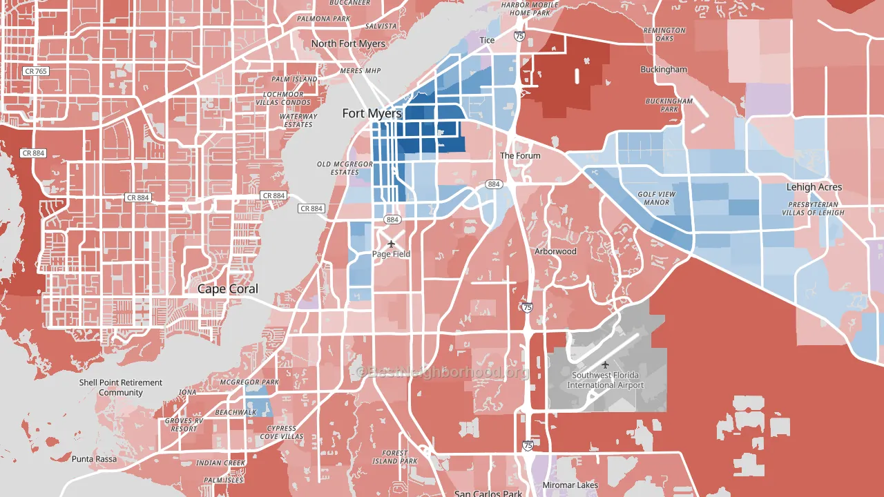 Fort Myers, FL block-group political-lean map