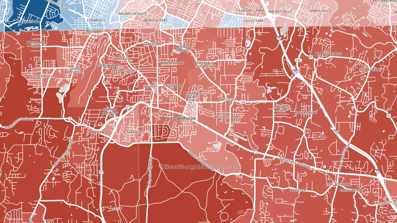 Fort Oglethorpe, GA block-group political-lean map
