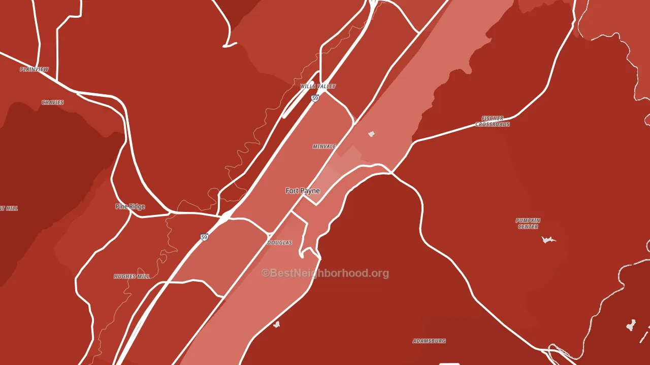 Fort Payne, AL block-group political-lean map