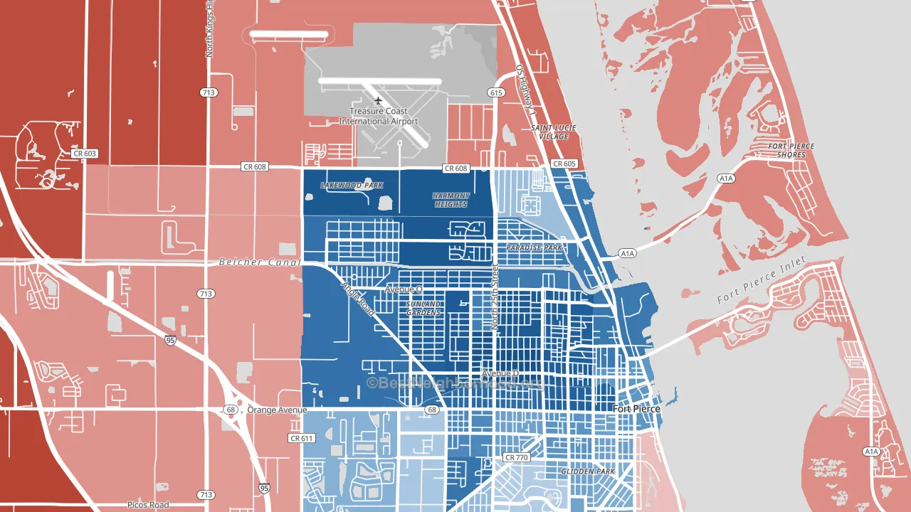 Fort Pierce North, FL block-group political-lean map