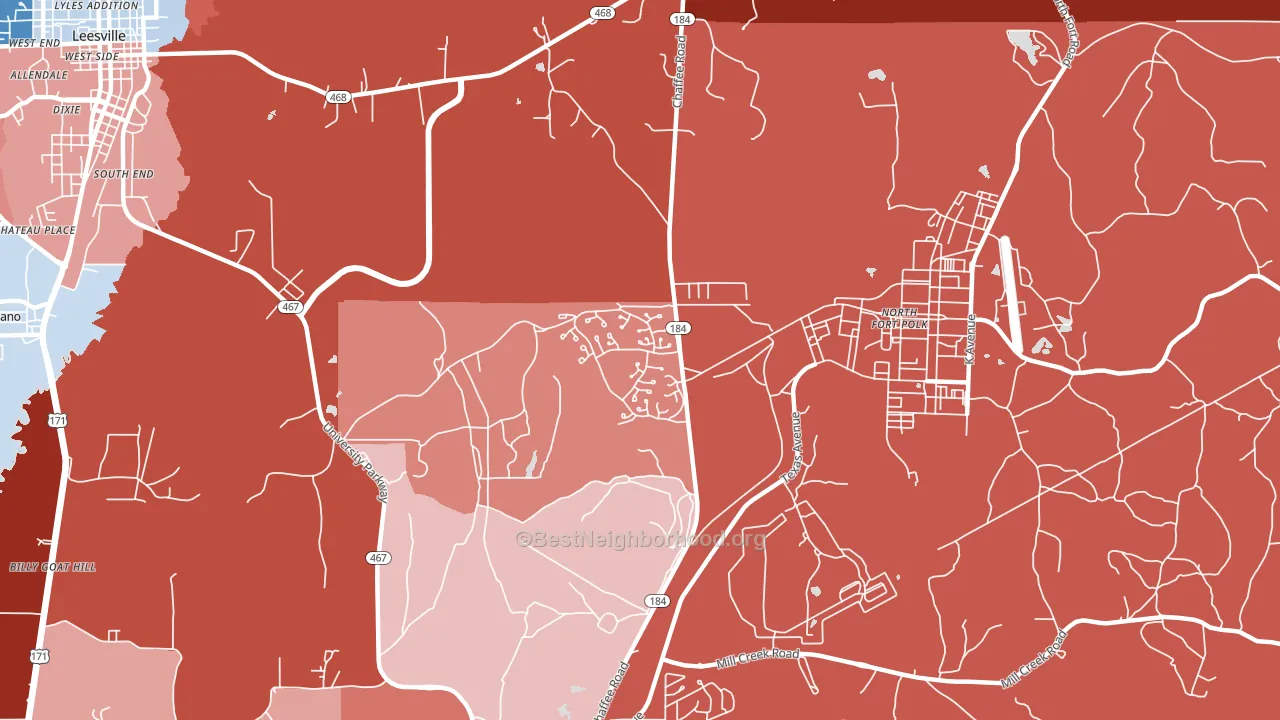 Fort Polk North, LA block-group political-lean map