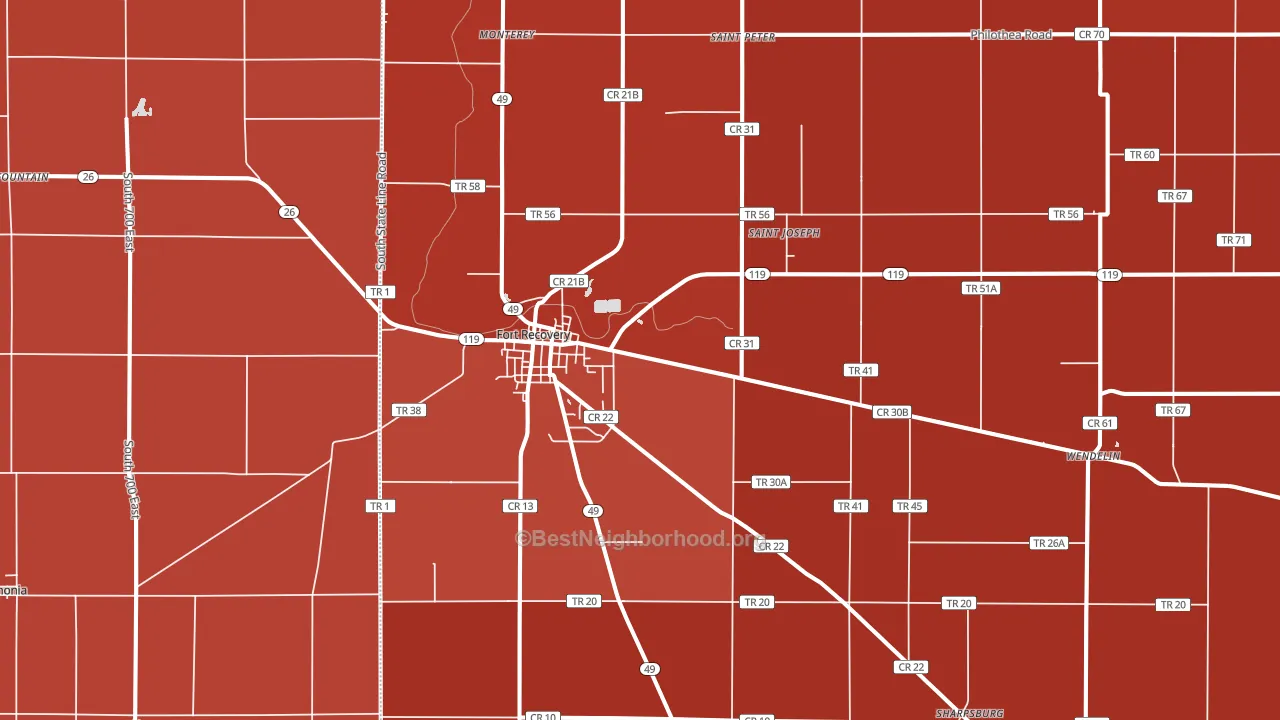 Fort Recovery, OH block-group political-lean map