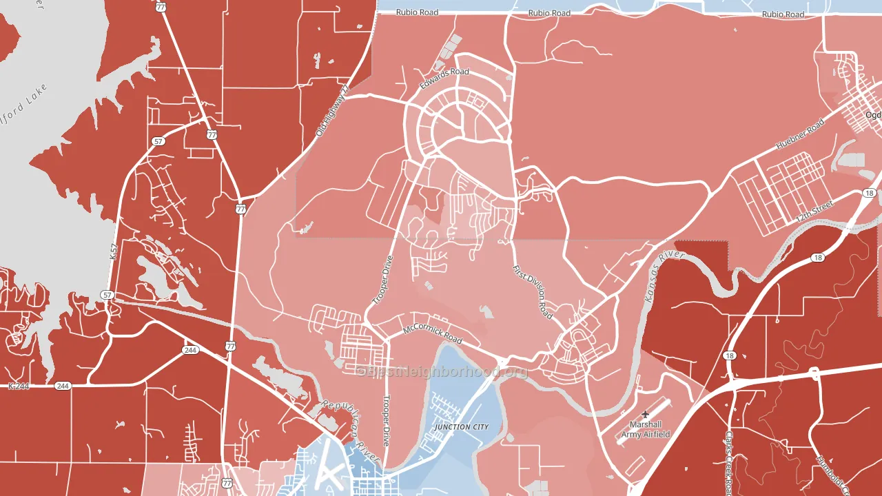 Fort Riley, KS block-group political-lean map