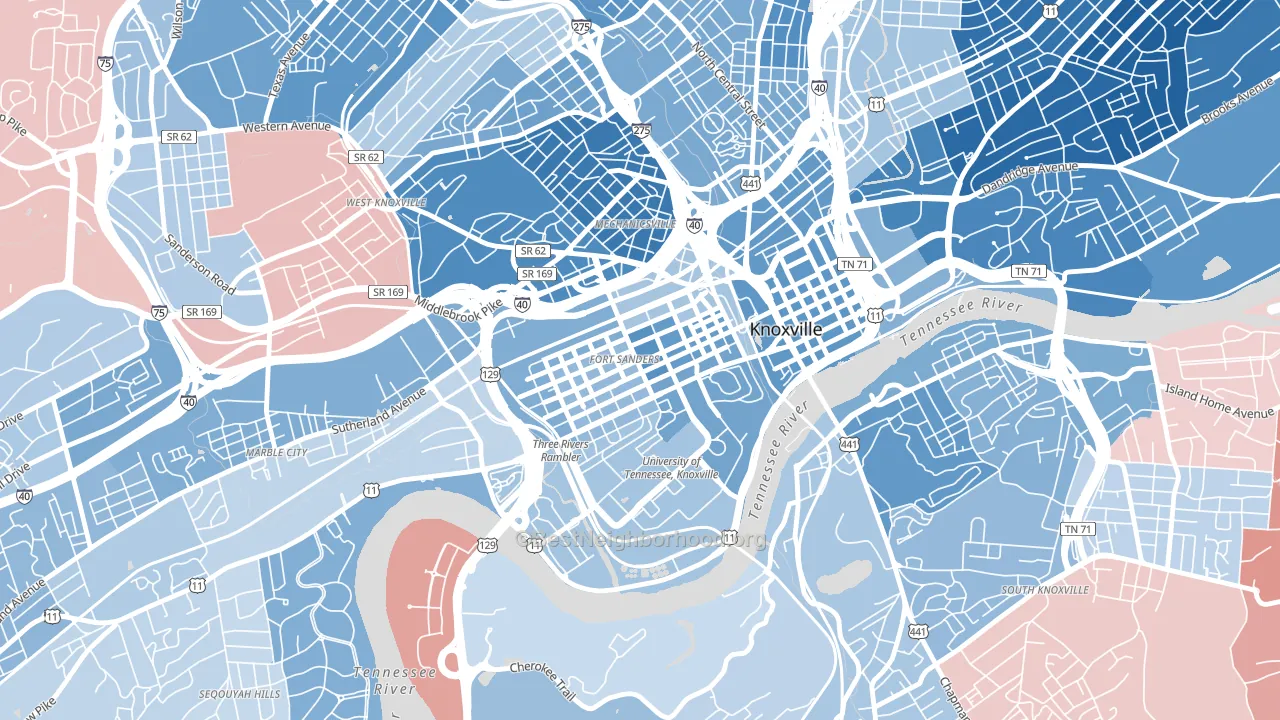 Fort Sanders, Knoxville, TN block-group political-lean map