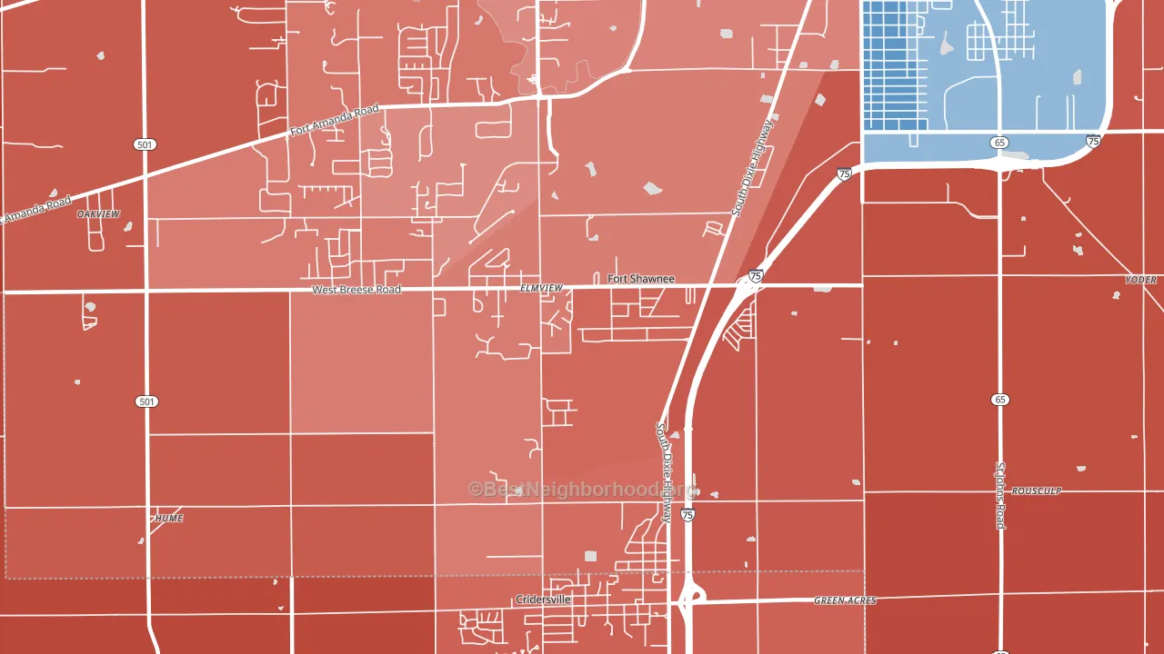 Fort Shawnee, OH block-group political-lean map