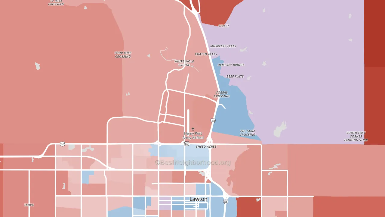 Fort Sill, OK block-group political-lean map