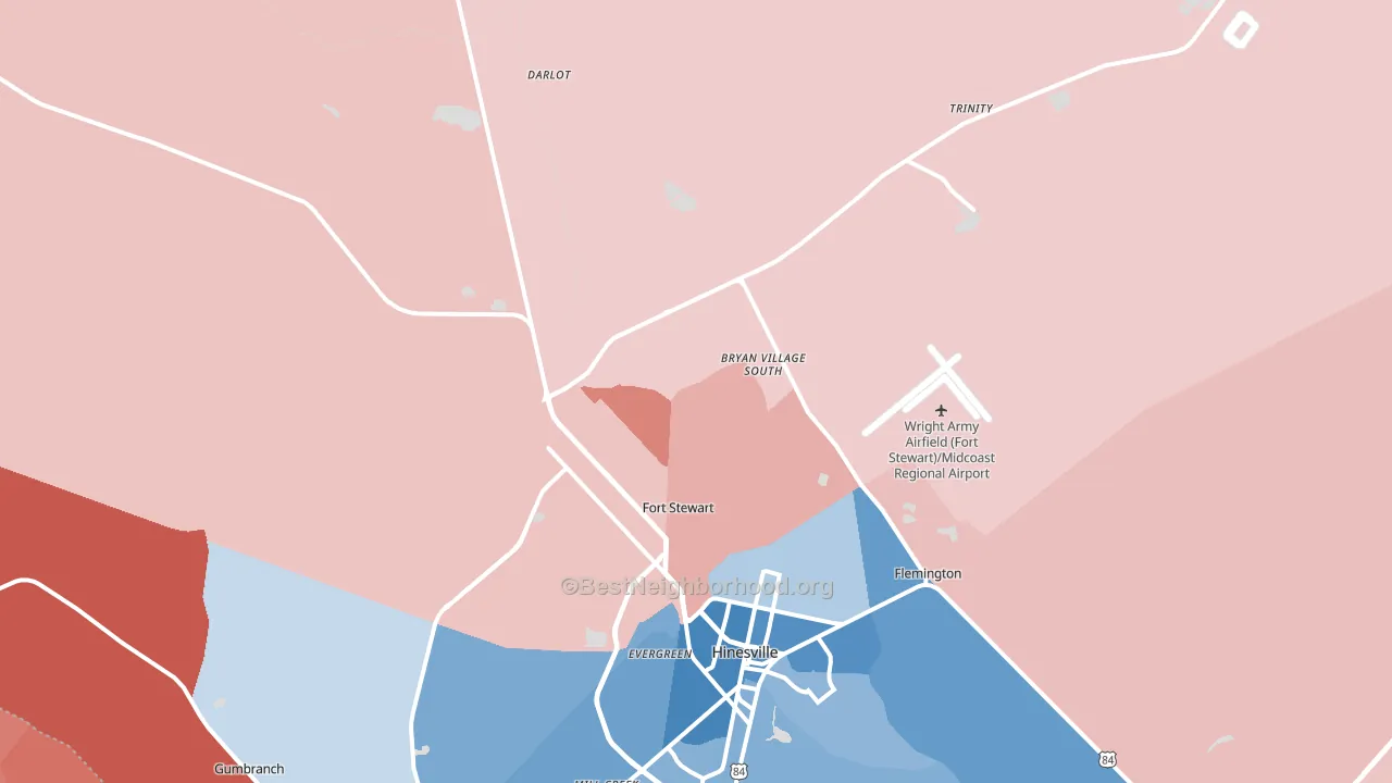 Fort Stewart, GA block-group political-lean map