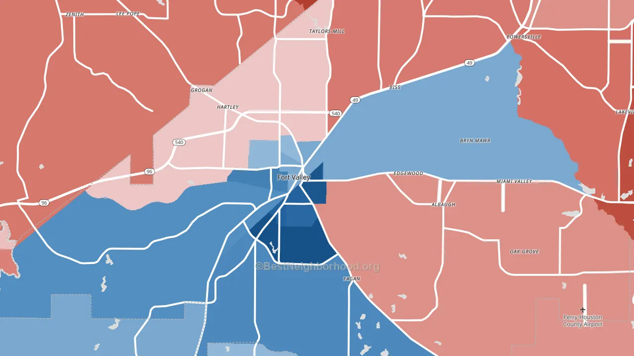 Fort Valley, GA block-group political-lean map