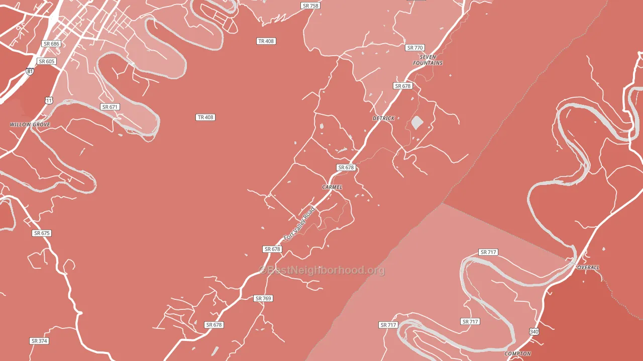 Fort Valley, VA block-group political-lean map