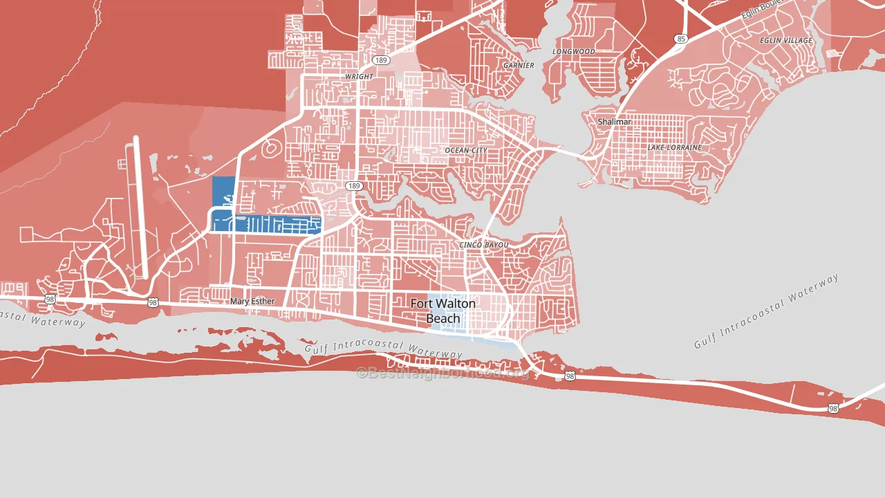Fort Walton Beach, FL block-group political-lean map