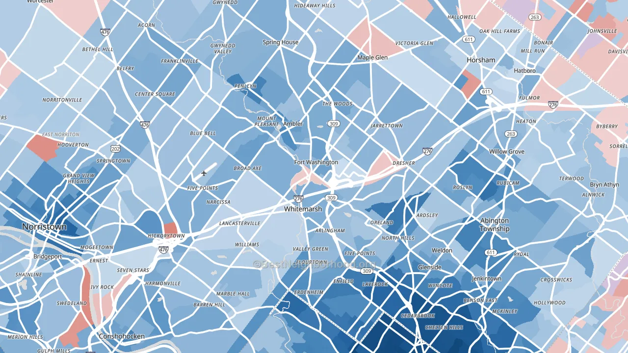 Fort Washington, PA block-group political-lean map