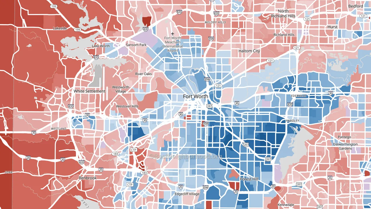 Fort Worth, TX block-group political-lean map