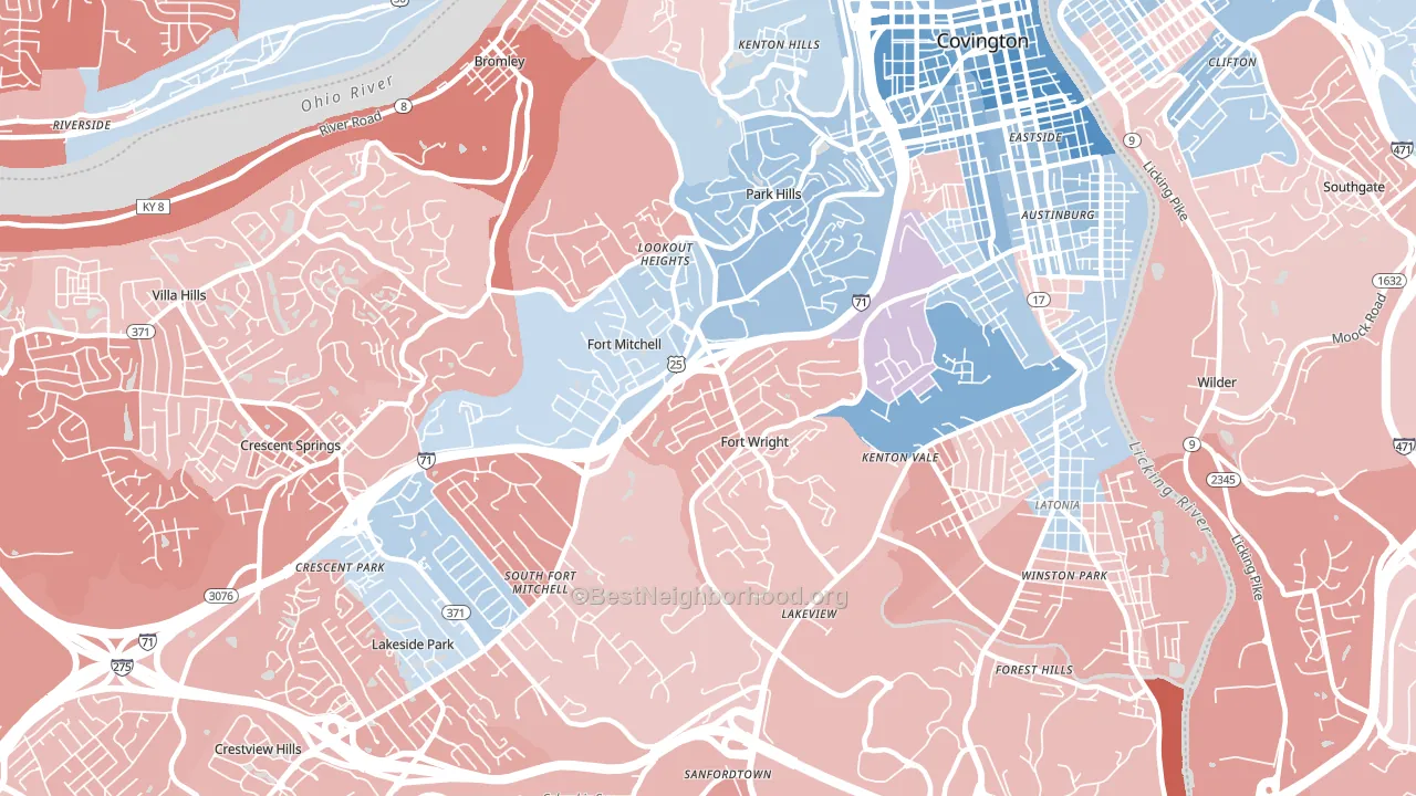 Fort Wright, KY block-group political-lean map