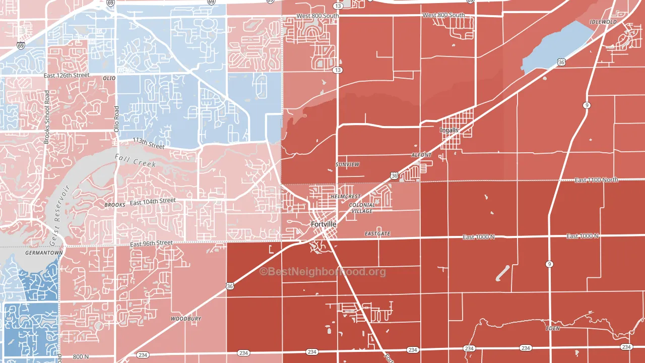 Fortville, IN block-group political-lean map